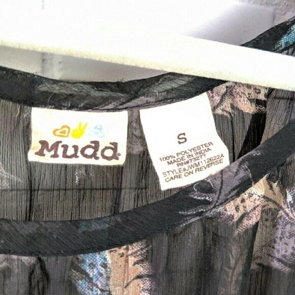 Mudd Black/Teal Sheer Feather Top Womens Small - Picture 2 of 4